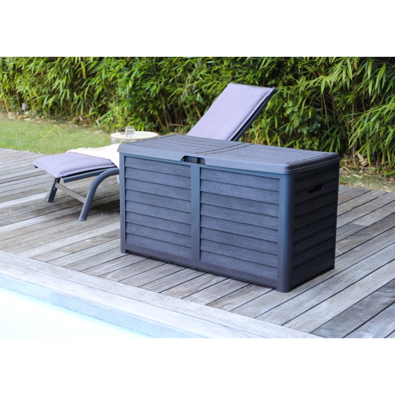 EDA coffre de jardin BAYA, 420 litres, aspect bois, anthracite